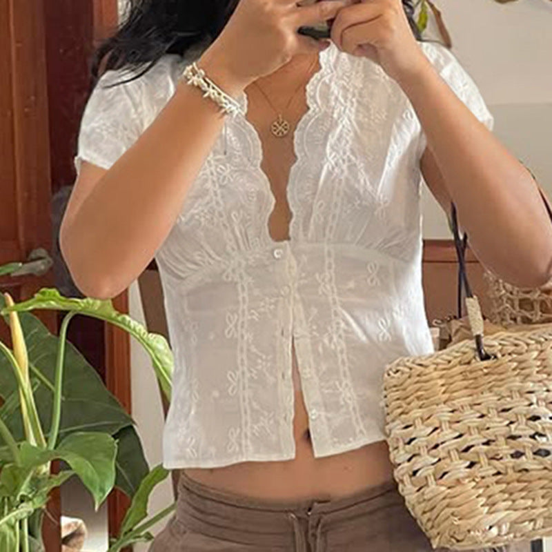 Tie Neck Short Sleeve Blouse