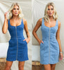 Sleeveless Blue Jean Mini Dress with Zipper Front