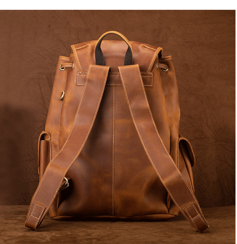 brown real leather backpack men