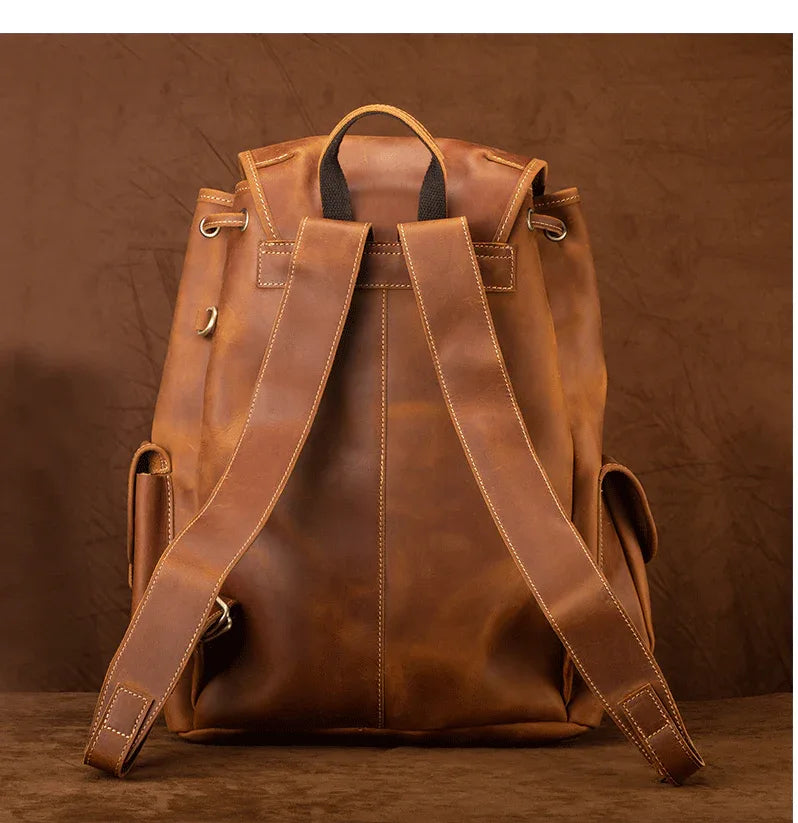 brown real leather backpack men