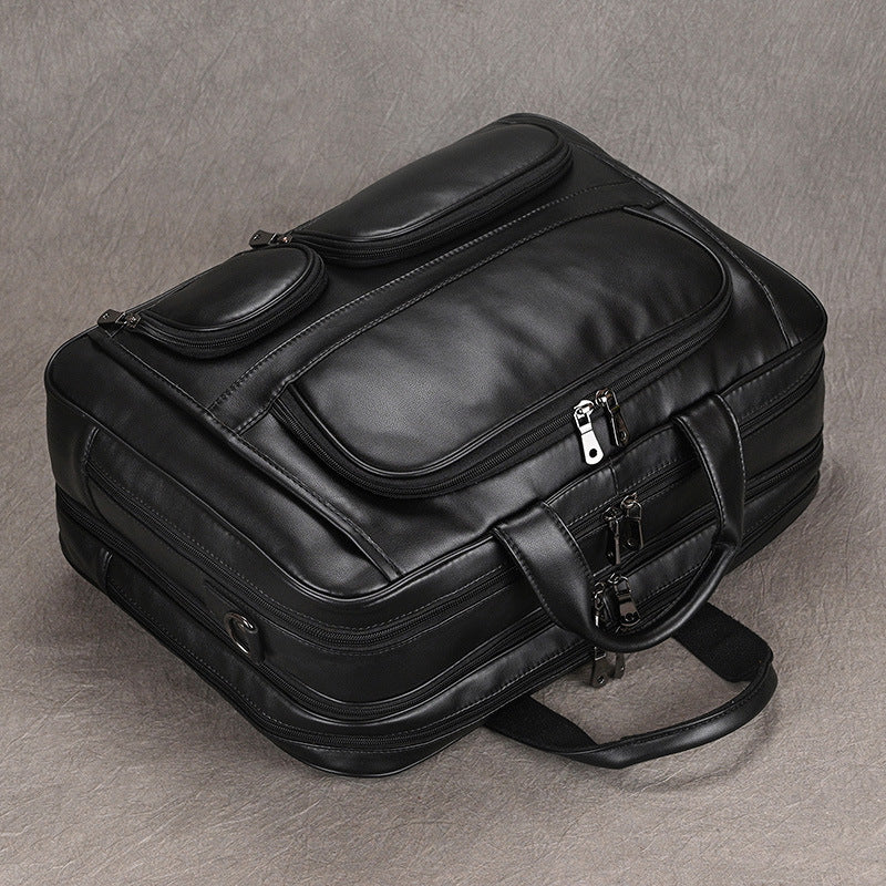 Genuine Leather Office Laptop Bag for Men with Trolley Sleeve