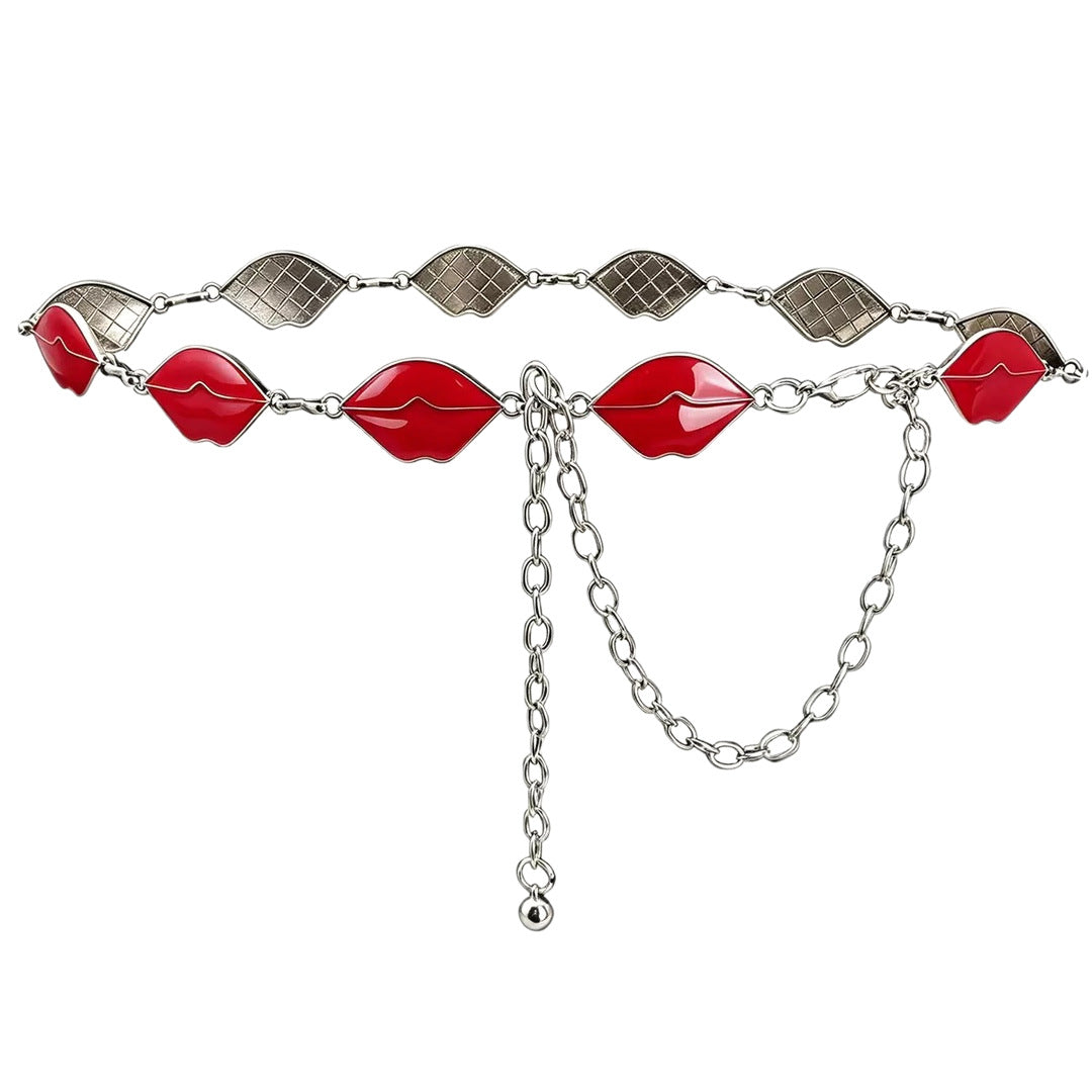 Women’s Red Lip Waist Chain Silver Tone Belt