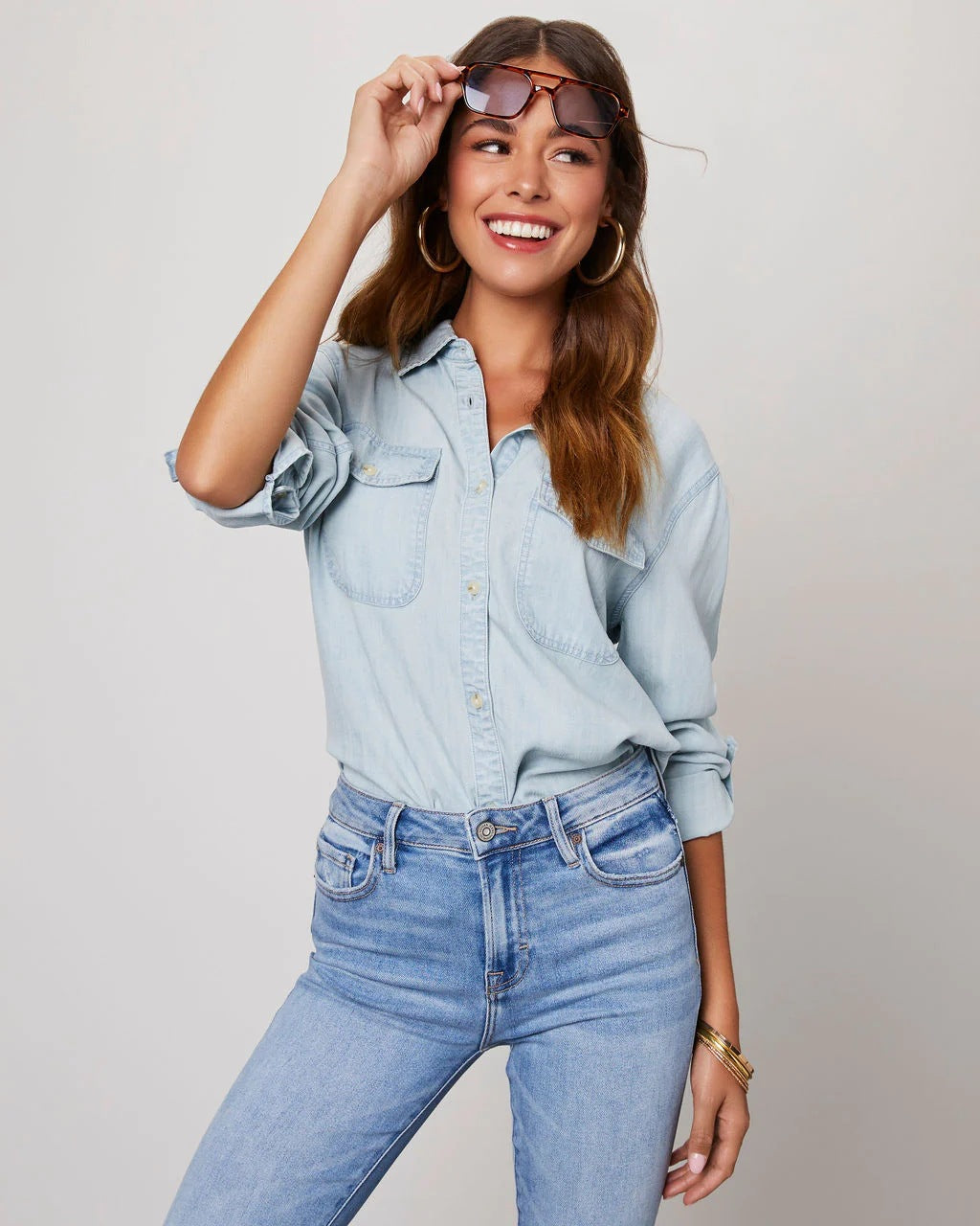 Lightweight Denim Shirt Women Long Sleeve
