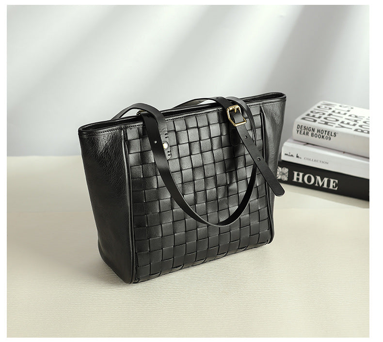 Woven Leather Tote Bag for Women Large Capacity