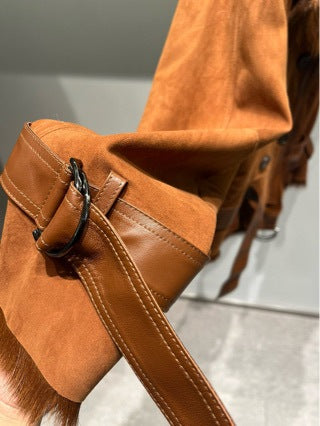 Women’s Real Suede Fur Collar Jacket Double-Breasted