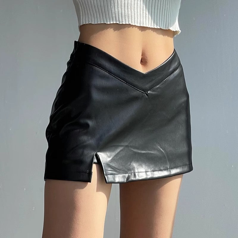 Above knee Causal PU Leather Short Skirts