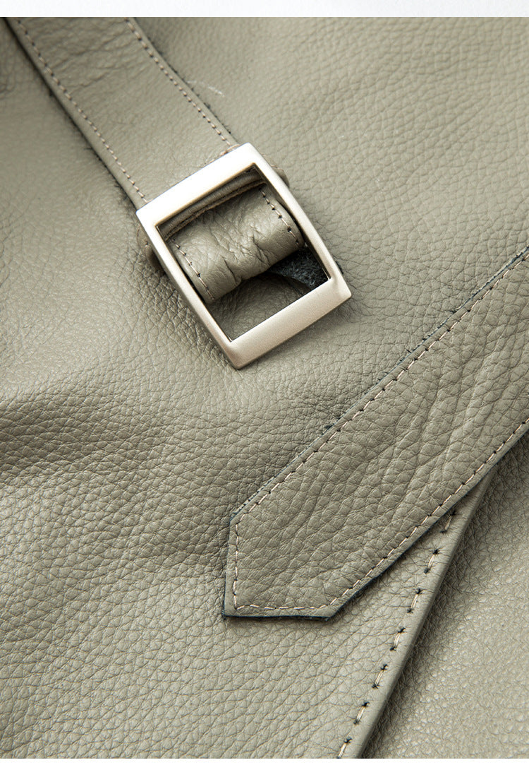 Women Leather Jacket Lychee Grain Belted Short Coat