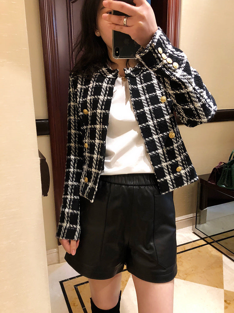 Women’s Genuine Sheepskin Leather High Waist Shorts with Pockets