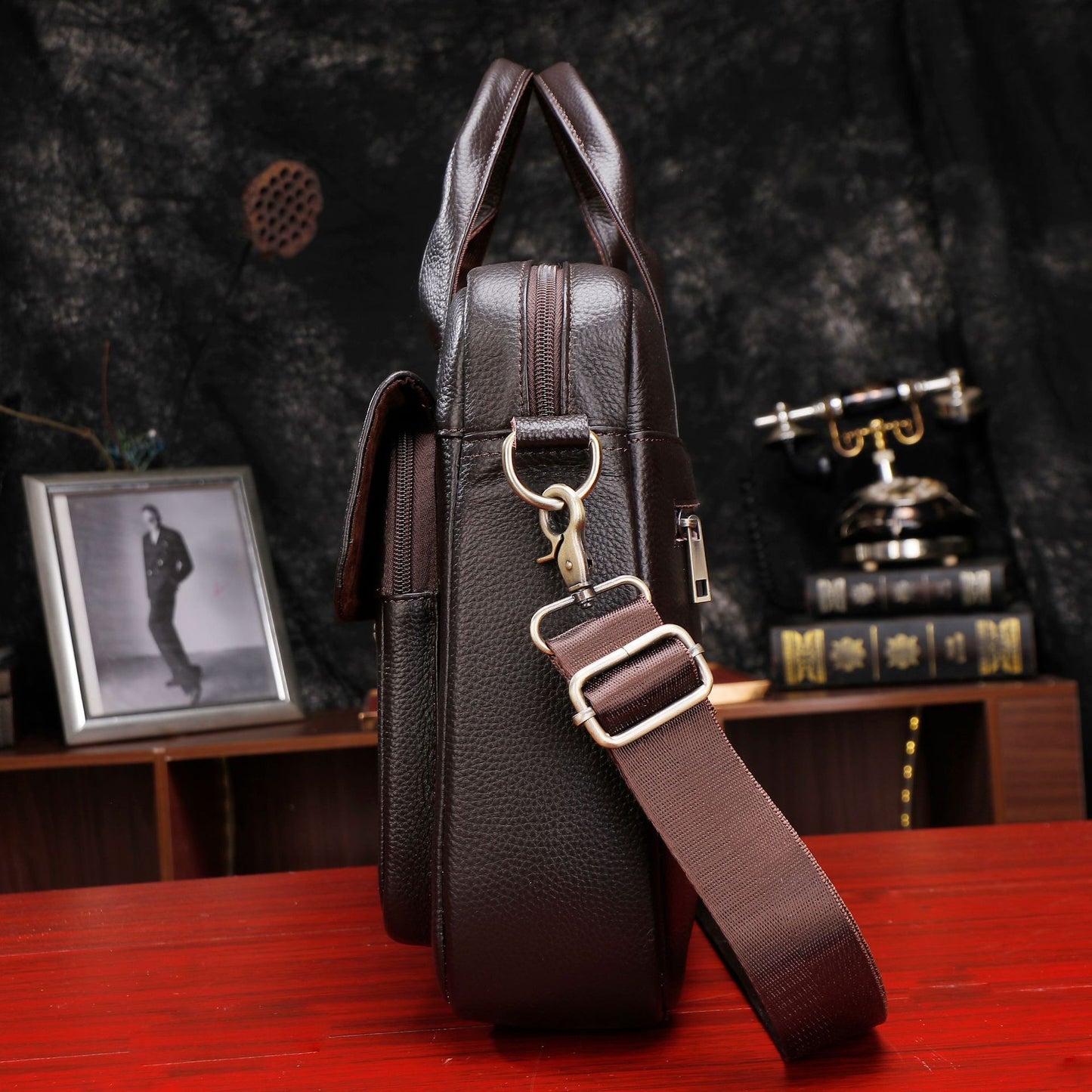 Laptop Leather Briefcase Business Shoulder Bag