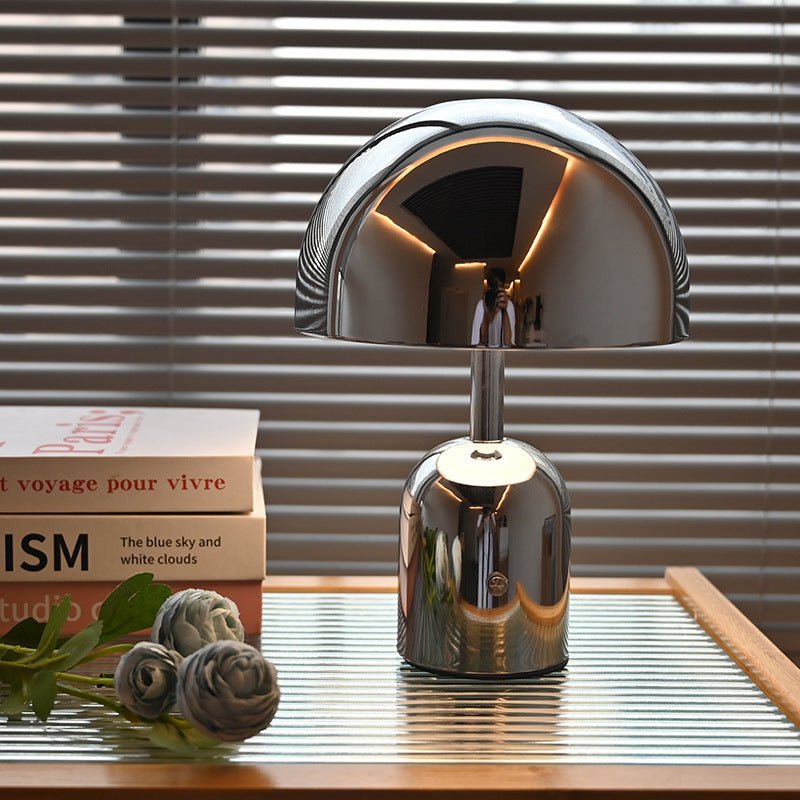 Rechargeable Chrome Mushroom Table Lamp For Bedroom & Desk