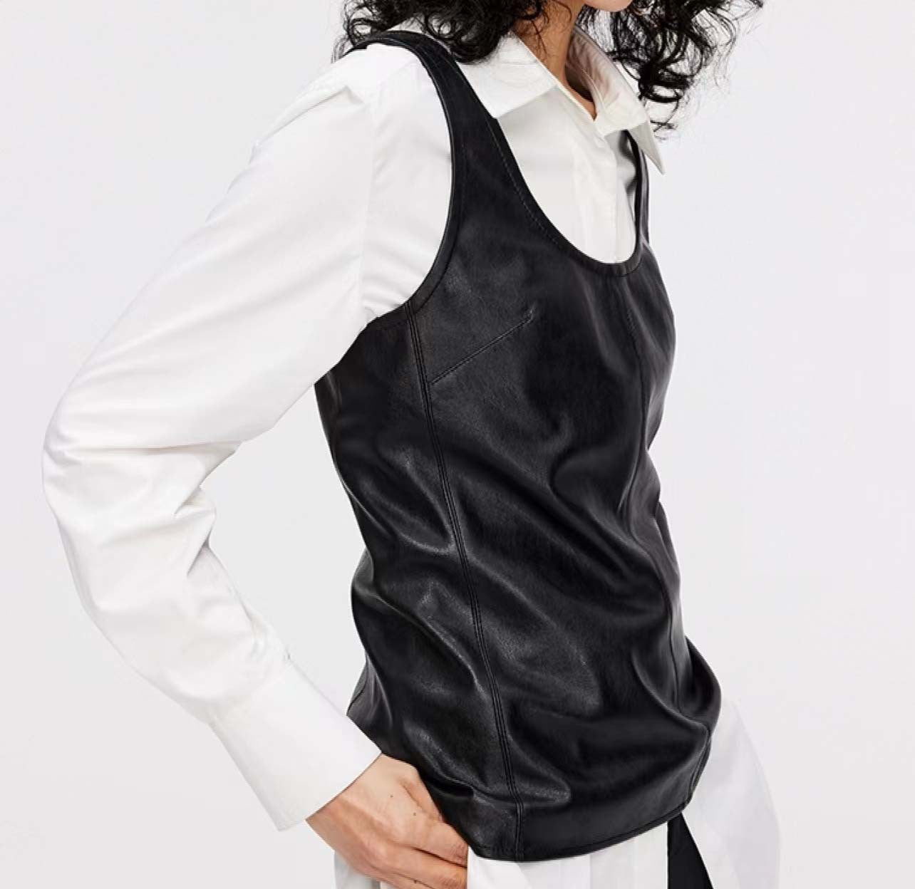 Women Genuine Leather Vest Biker Layered Tank