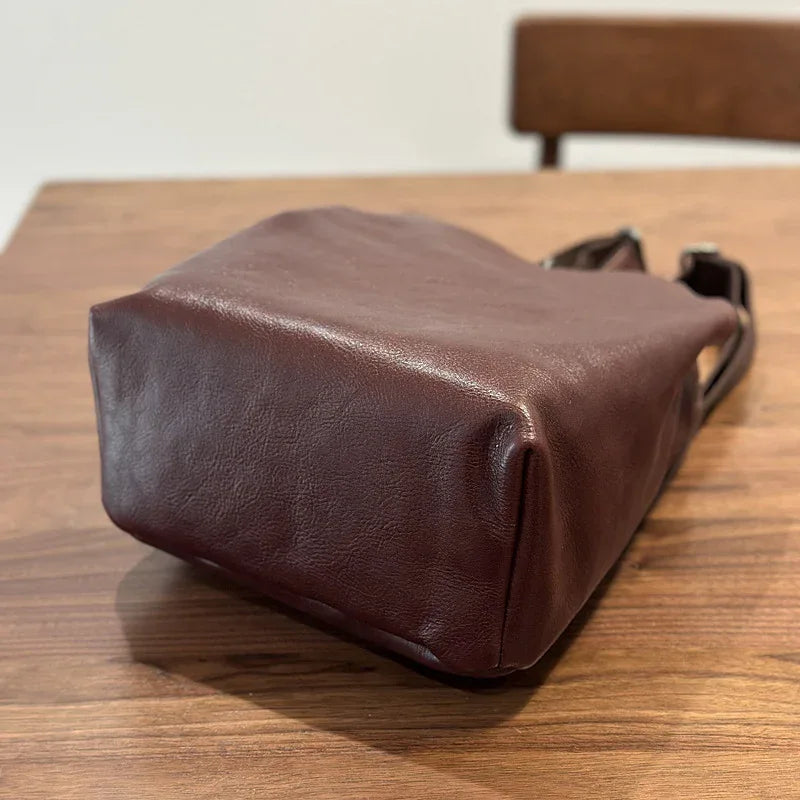 Brown Leather Backpack for Women Soft Cowhide Travel Bag