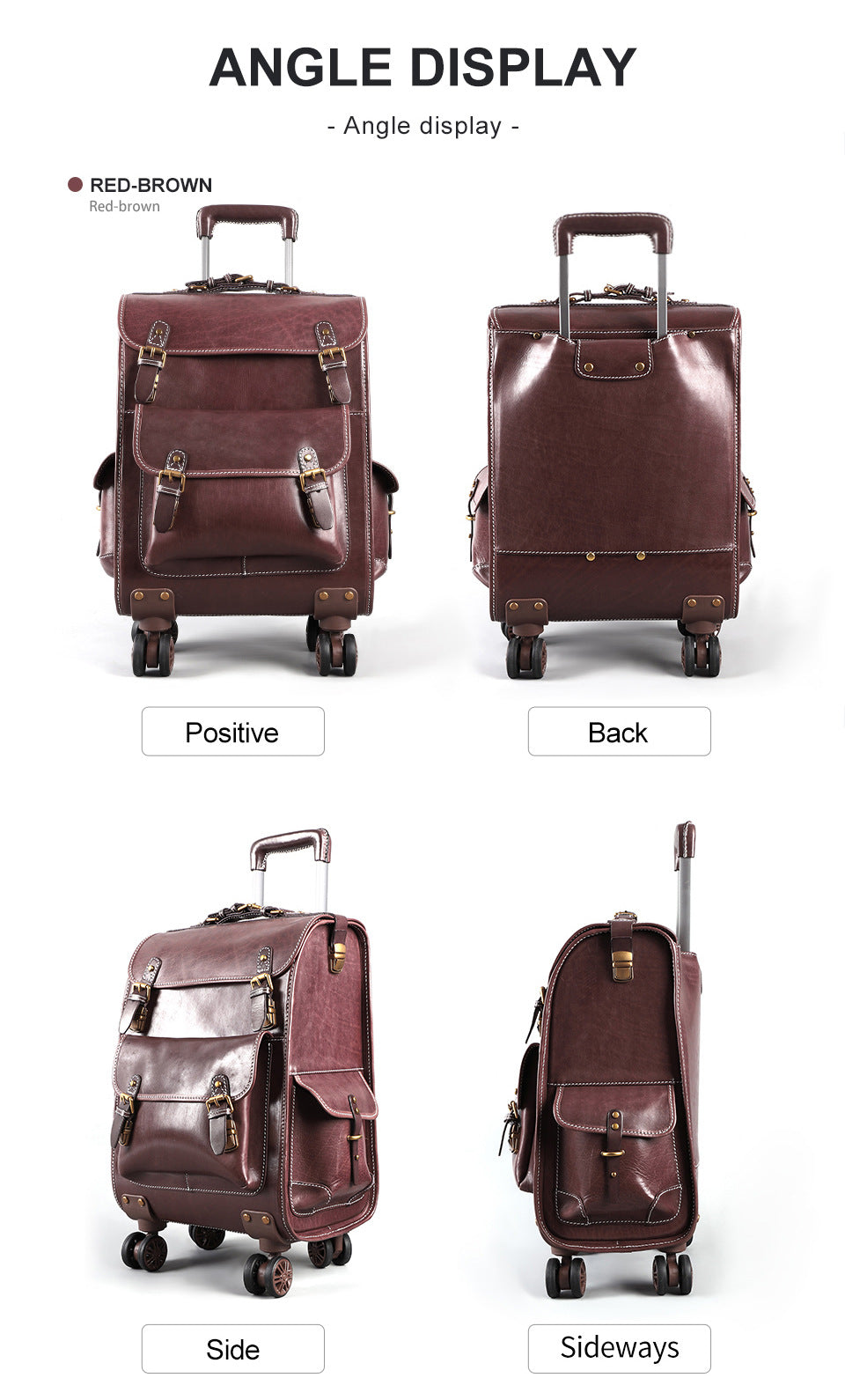 Leather Luggage Trolley Case Carry-On Suitcase with Wheels
