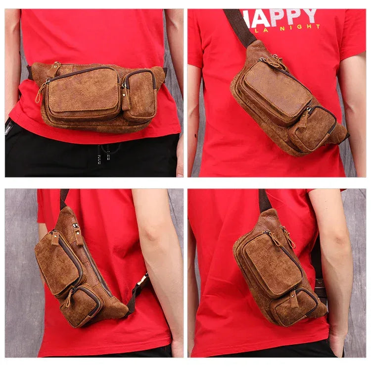 Genuine Leather Men's Chest Crossbody Bag