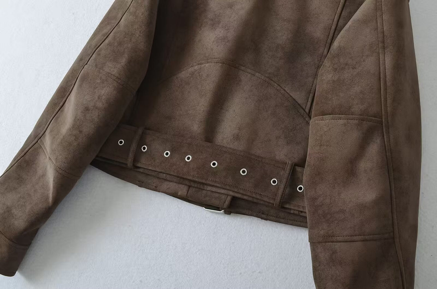 Women Brown Velvet Motorcycle Jacket Cropped Suede