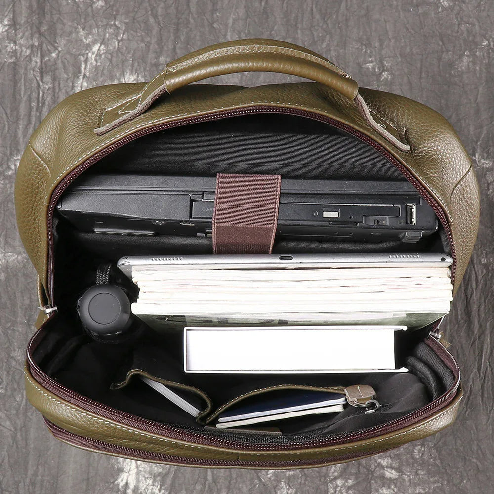 Leather backpack for men army green 15 inch