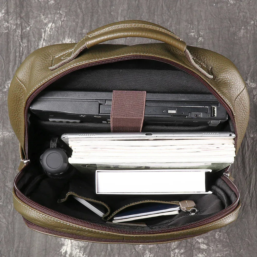 Leather backpack for men army green 15 inch