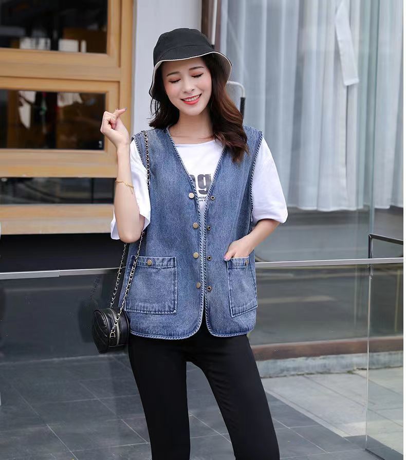 denim sleeveless jean vest