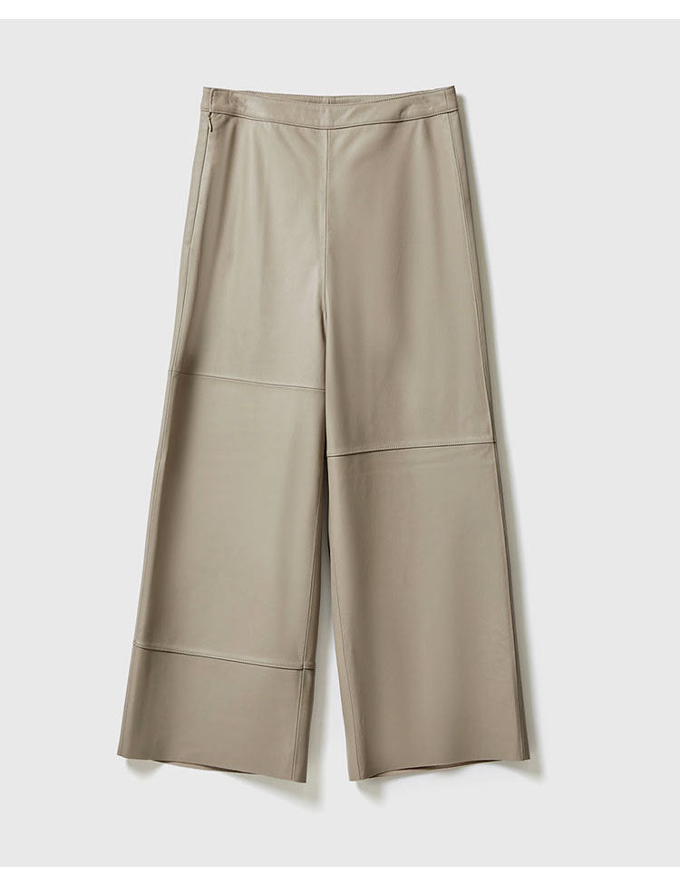 High Rise Leather Elephant Style Pants Straight Leg Midi Culotte