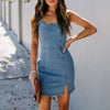 Sleeveless Denim Bodycon Mini Dress with Slit