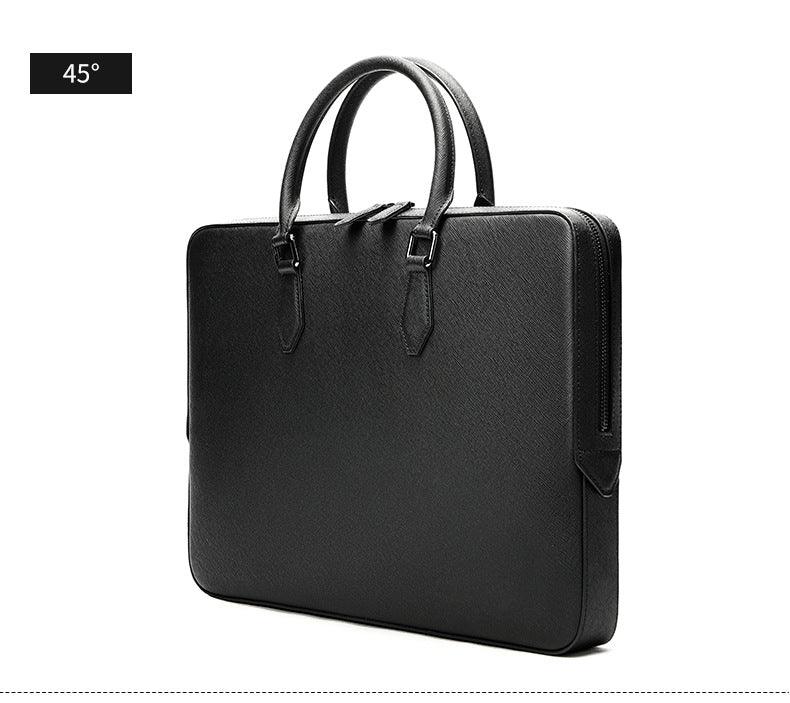 Black Leather Briefcase Messenger Bag for Men