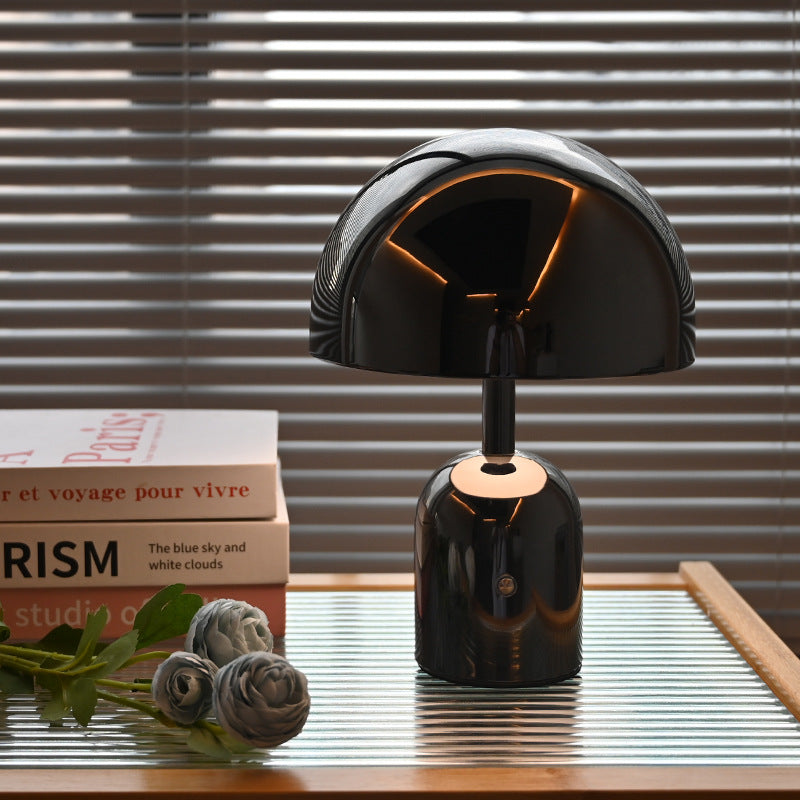 Rechargeable Chrome Mushroom Table Lamp For Bedroom & Desk