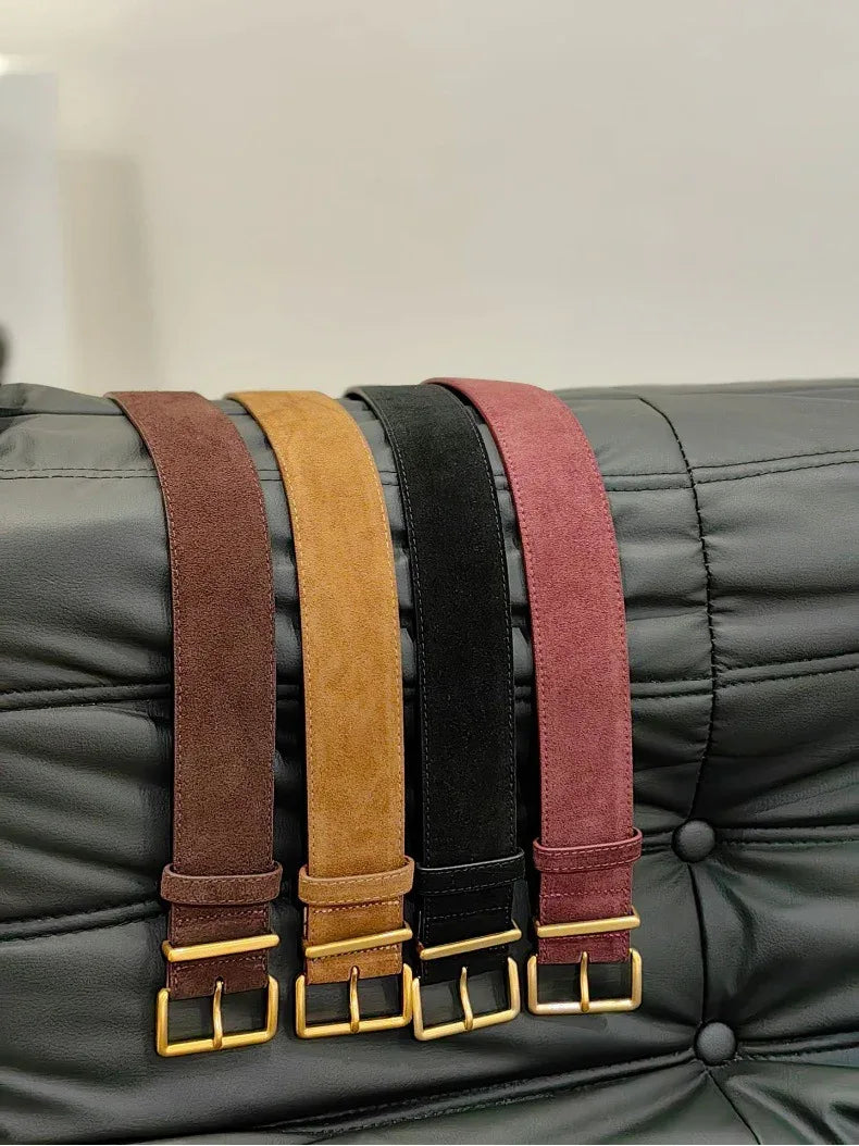 Women suede leather wide belt for coats