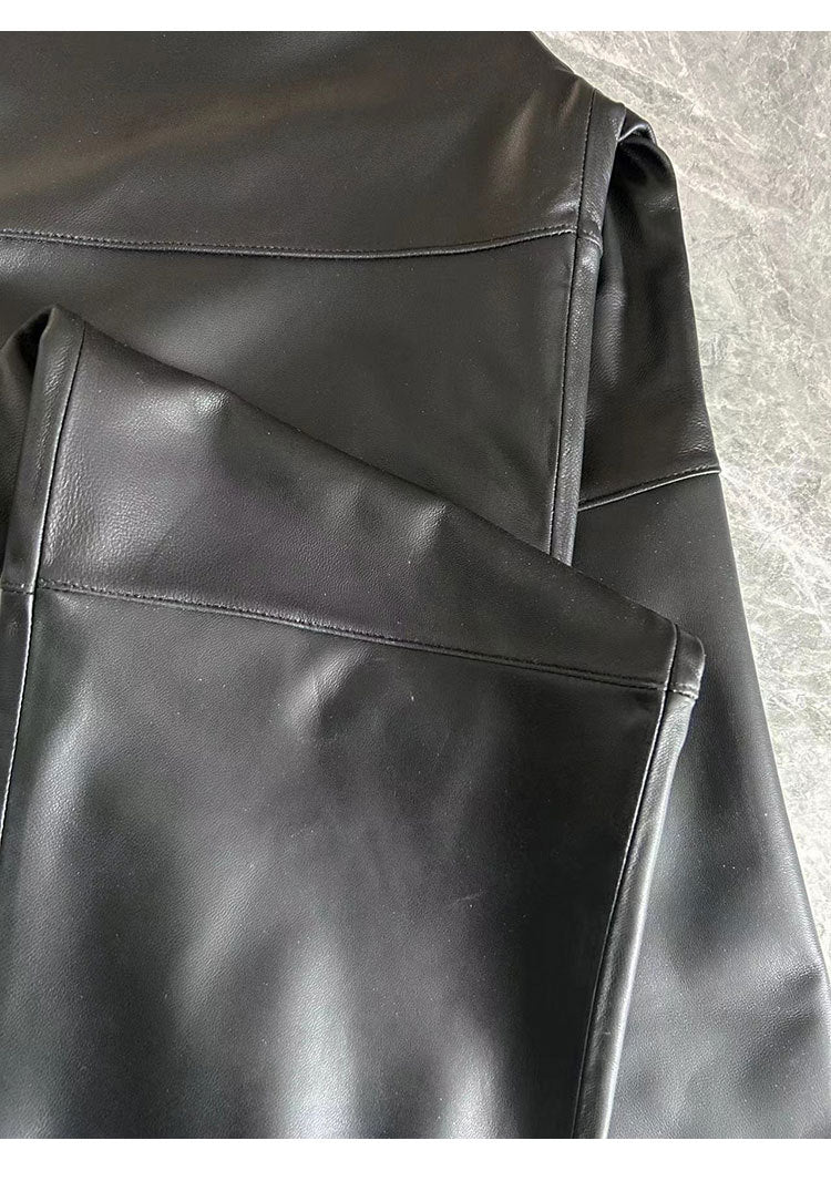 High Rise Leather Elephant Style Pants Straight Leg Midi Culotte