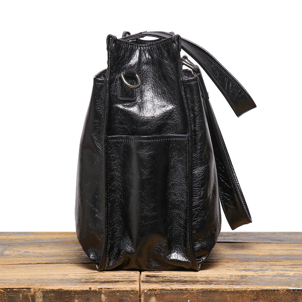 Leather Men's Business Laptop Briefcase with Shoulder Strap