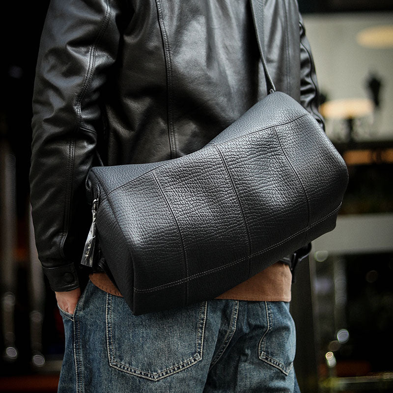 Black Genuine Leather Duffle Bag Travel, Gym & Overnight Bag