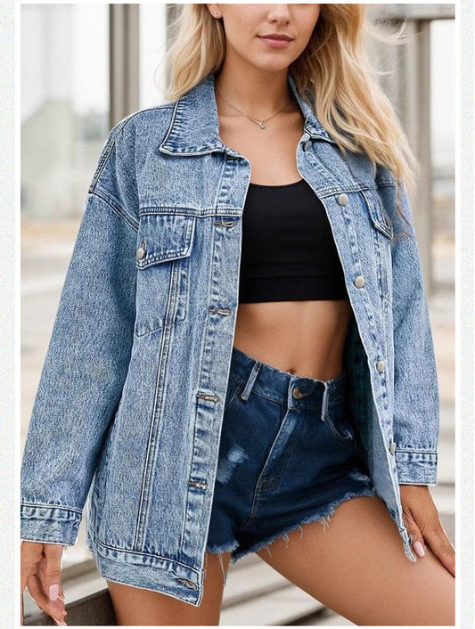 Women's Oversized Drop Shoulder Denim Coat