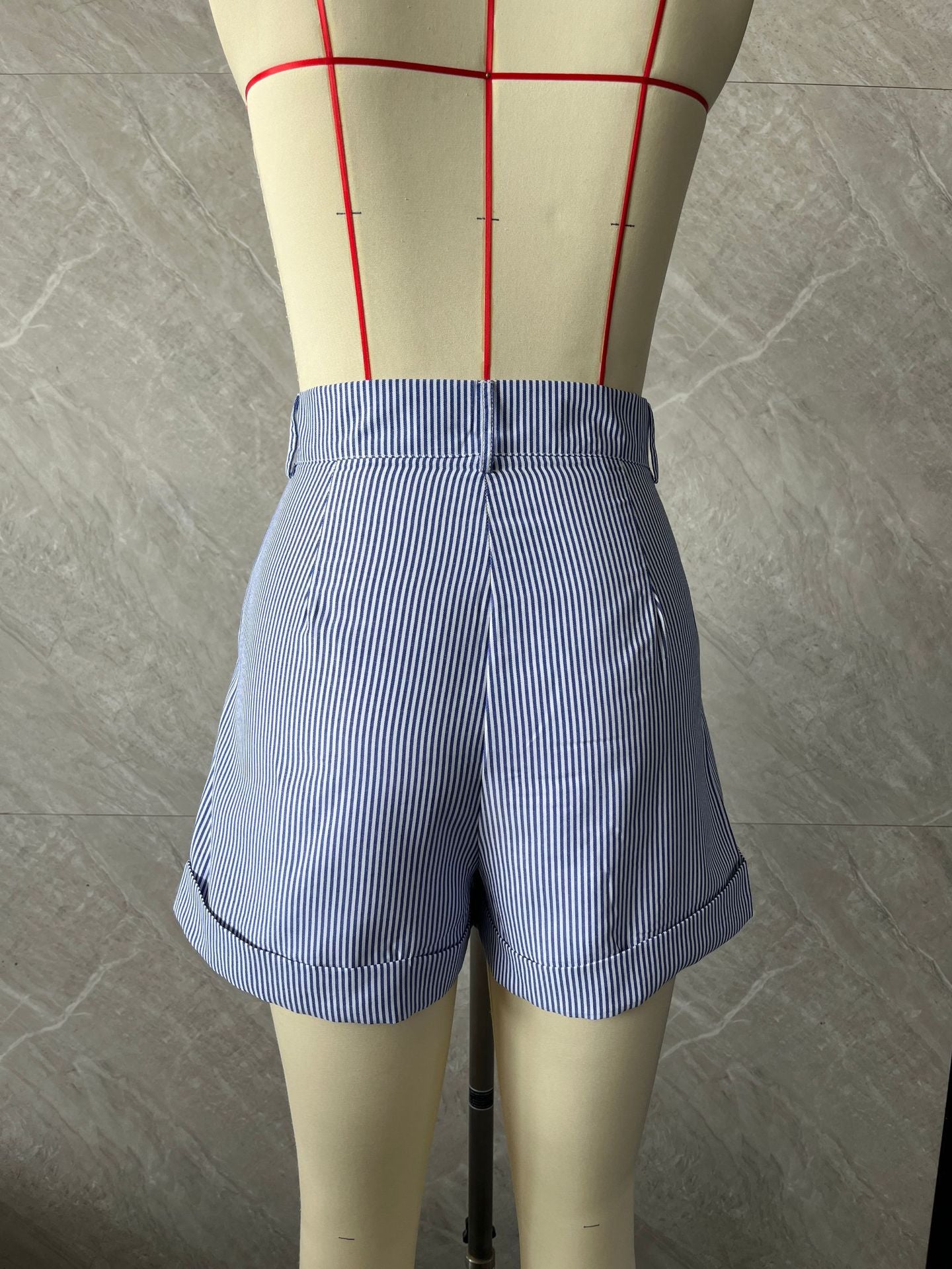 blue and white striped shorts