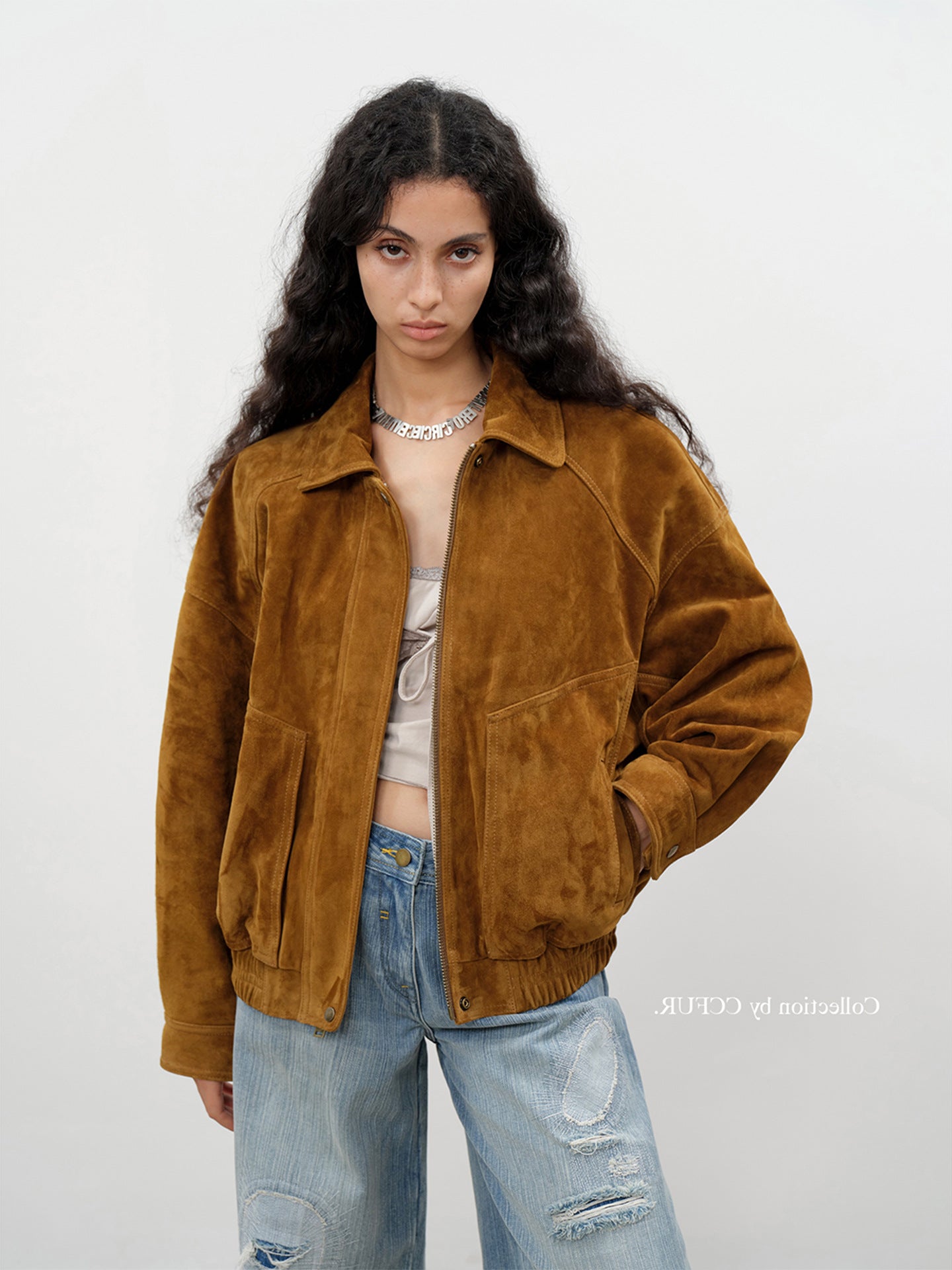 Loose Fit Retro Bomber Women Real Suede Jacket