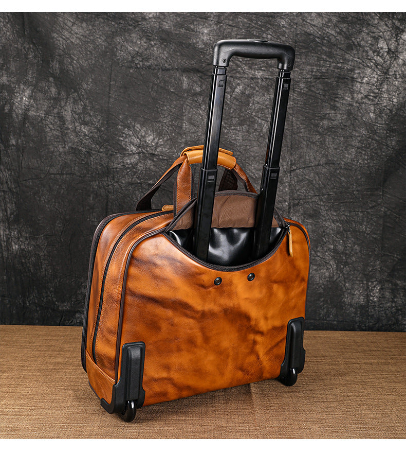 Real Leather Trolley Suitcase Carry-On with Wheels