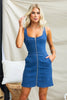 Sleeveless Blue Jean Mini Dress with Zipper Front