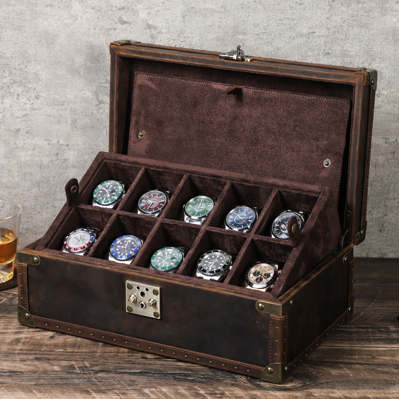 Vintage Leather Watch Box for Men 10 Slot Display Case