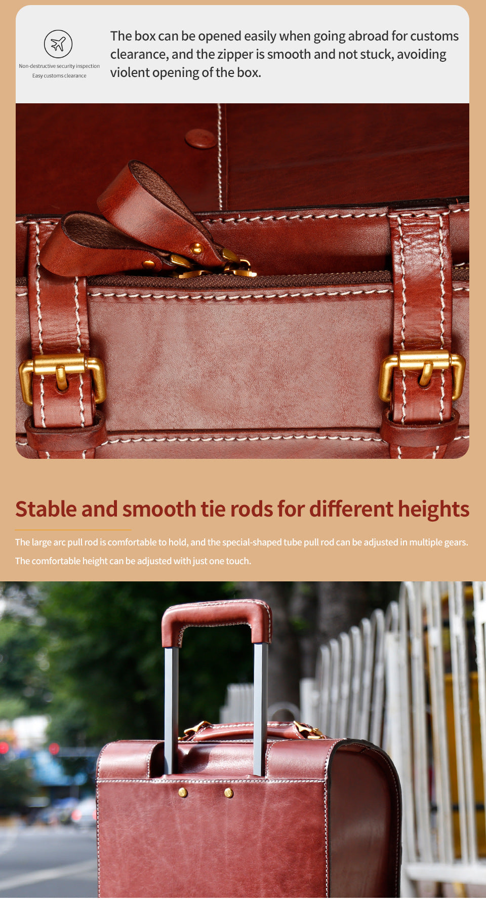 Leather Carry On Suitcase Trolley Case with Spinner Wheels