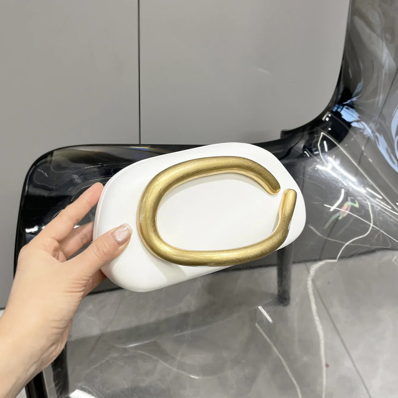 Women's Designer Handle Clutch Bag white