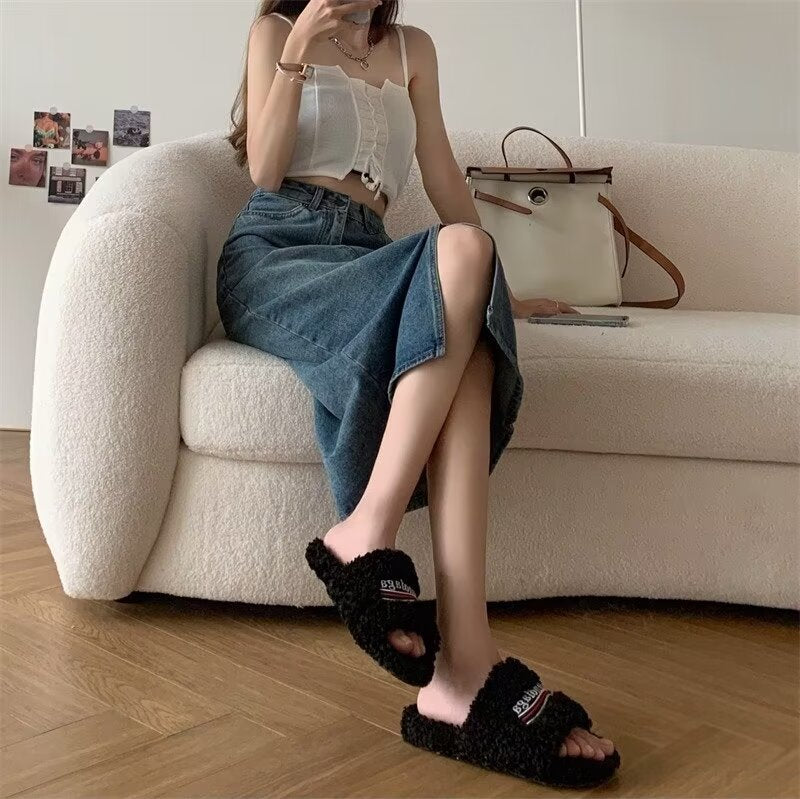 High Waist Denim Maxi Skirt