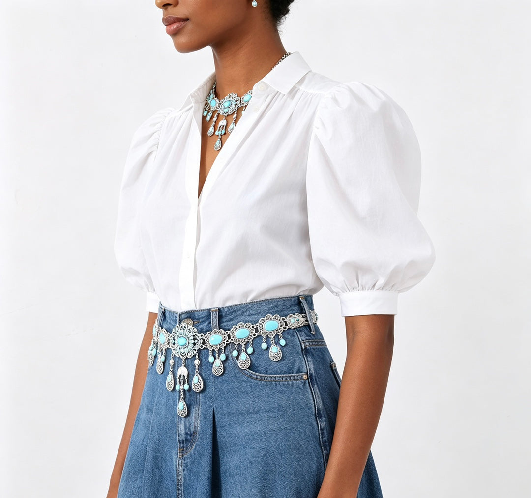 Waist Chain Faux Turquoise Tassel Belt for Women
