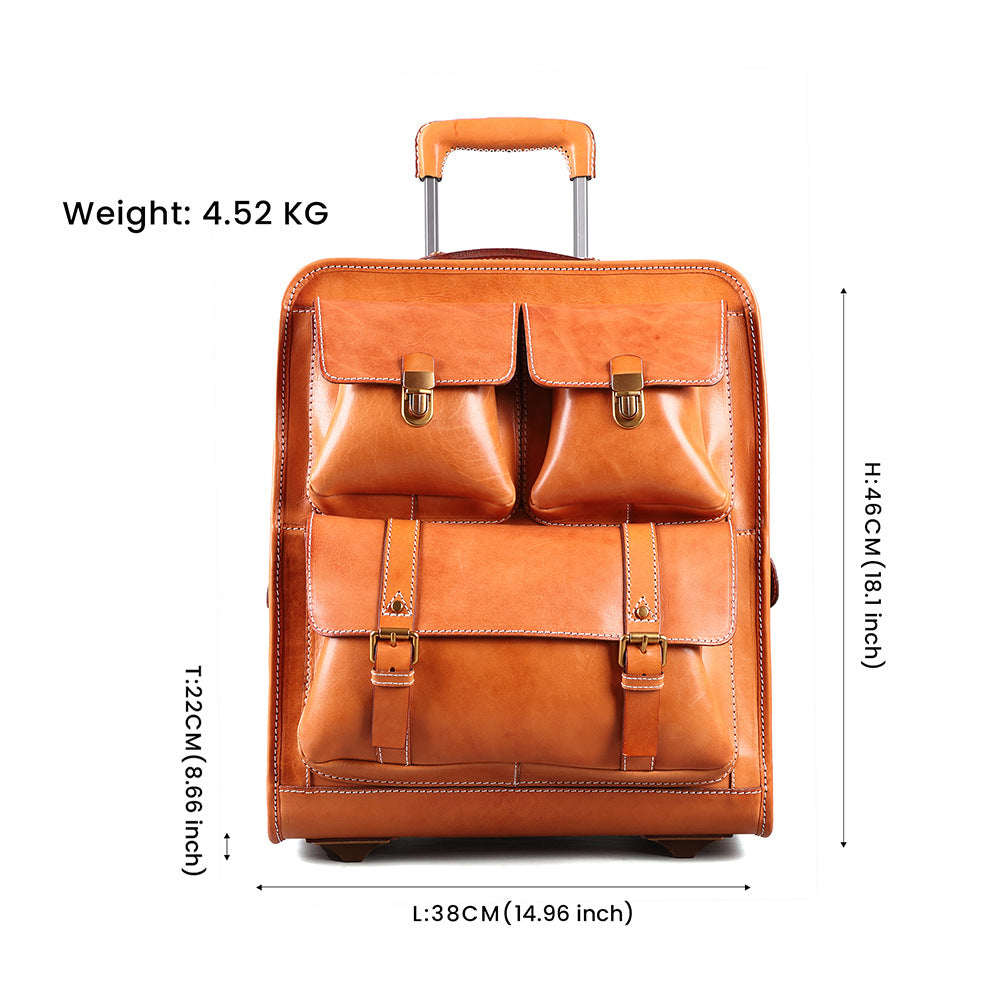 Leather Carry On Trolley Suitcase Cabin Bag with Wheels