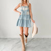 Women's Denim Overall Dress with Lace Detail