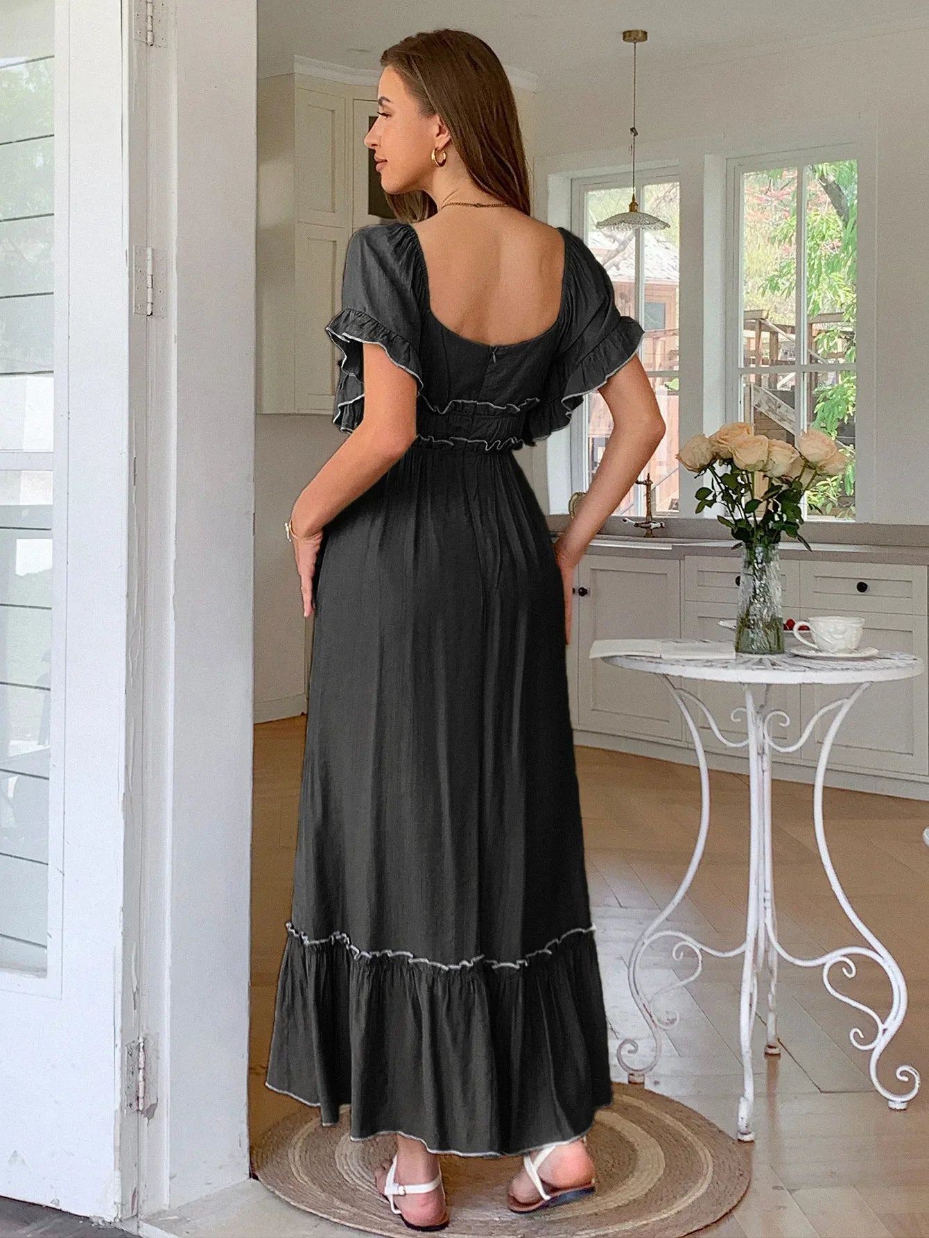 Ruched Contrast Trim Maxi Dress Midi