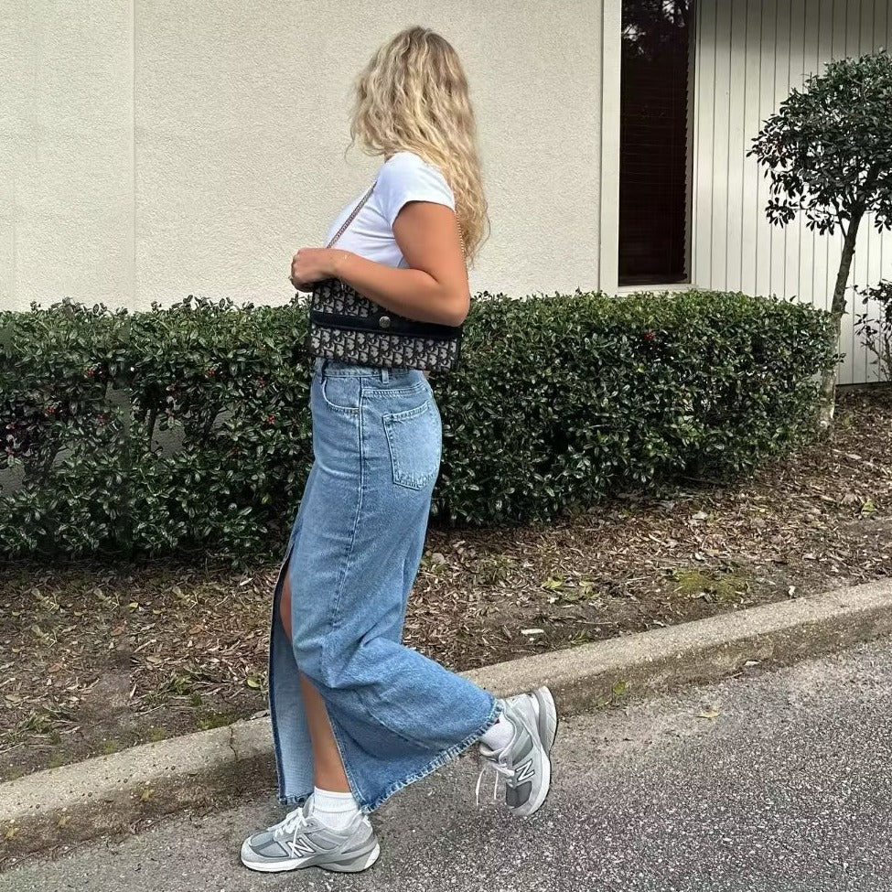 womens denim long maxi skirt
