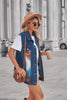 Aztec Pattern Blue Denim Vest Women’s Loose Fit