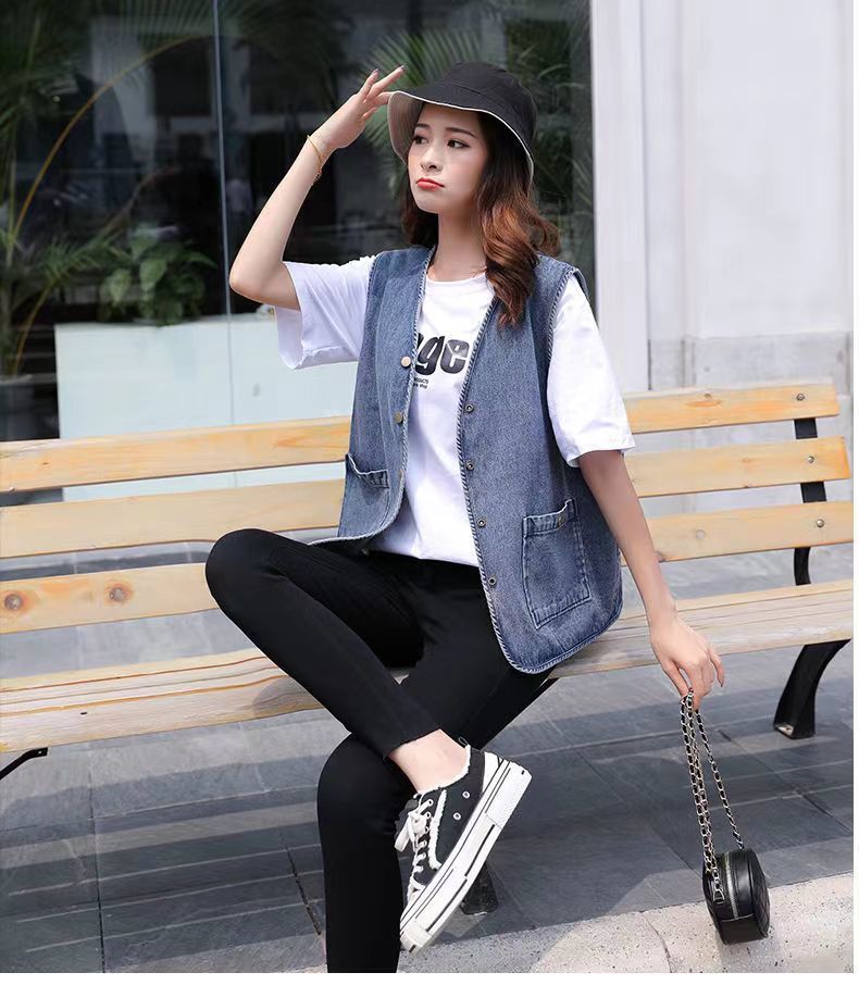 denim sleeveless jean vest