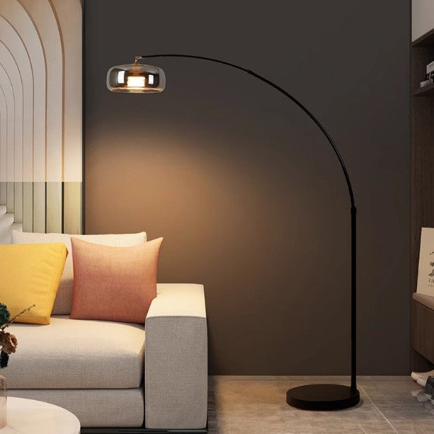 Italian Arc Floor Lamp with Glass Shade and Marble Base