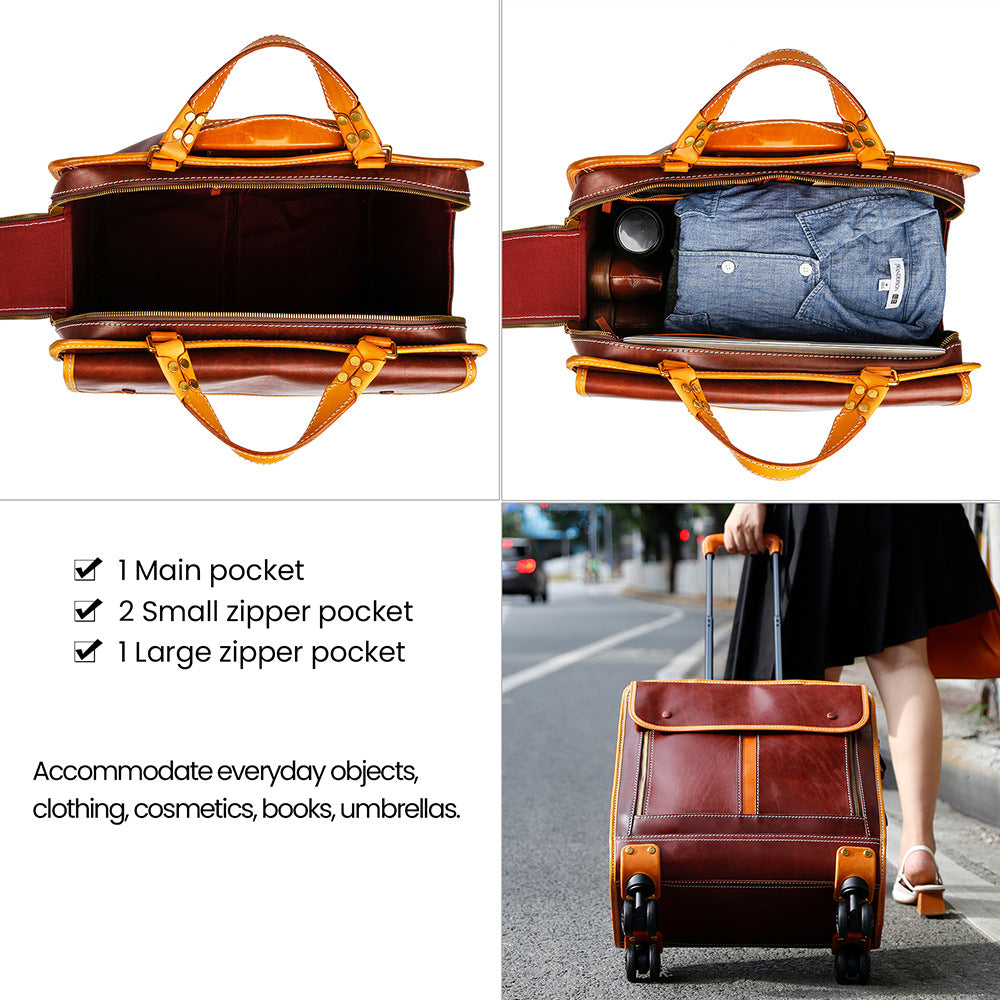 20 Inch Genuine Leather Trolley Case Cabin Luggage