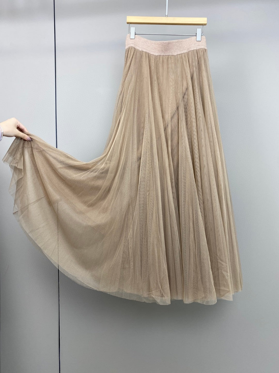 Women’s Cashmere Mesh Patchwork Long Midi Skirt