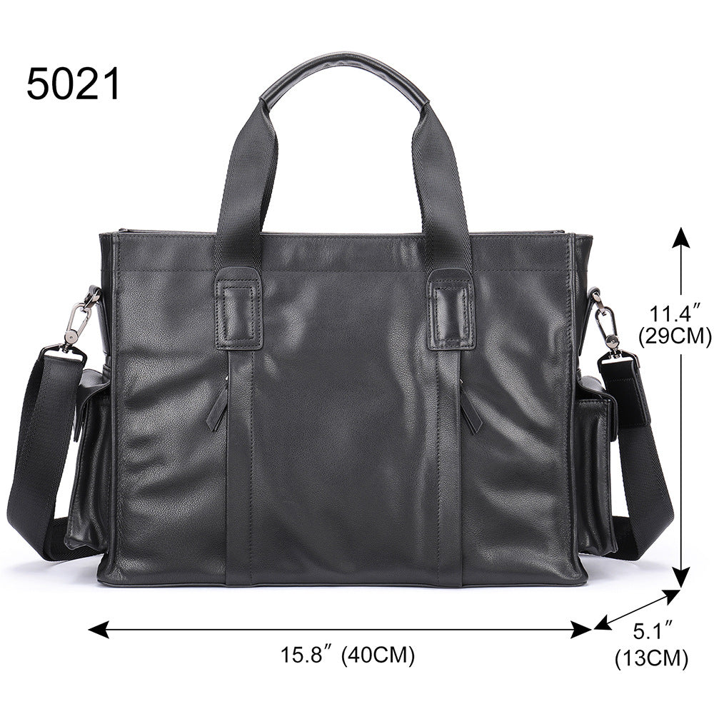 Black Leather Briefcase Messenger Bag for Work and Travel